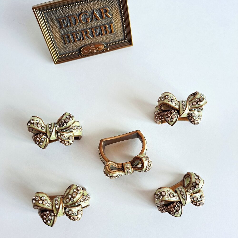 New Edgar Berebi Ivory Bow with Crystals Set of 5 Napkin Rings